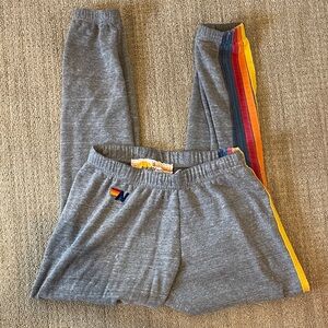 Aviator Nation Gray women’s sweatpants with Rainbow Stripe
